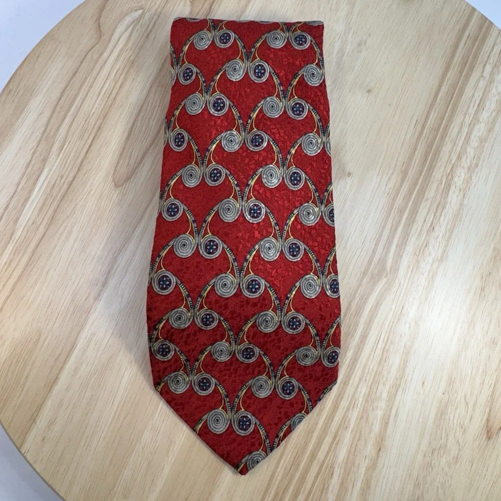 Robert Talbott Men's Red Geometric Abstract Woven Silk Designer Tie One Size